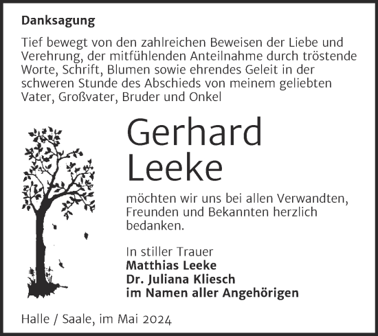 Traueranzeige von Gerhard Leeke von Mitteldeutsche Zeitung Halle/Saalkreis