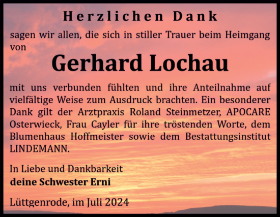 Traueranzeige von Gerhard Lochau von Volksstimme Halberstadt