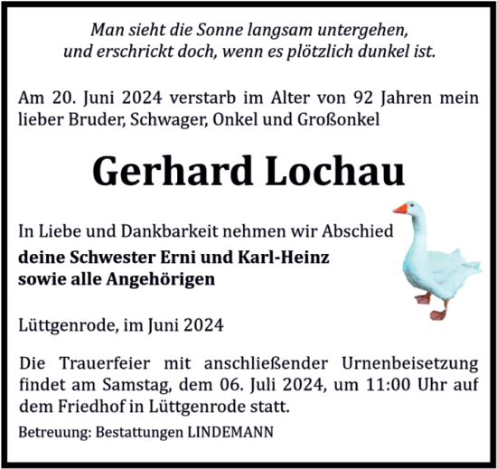 Traueranzeige von Gerhard Lochau von Volksstimme Halberstadt