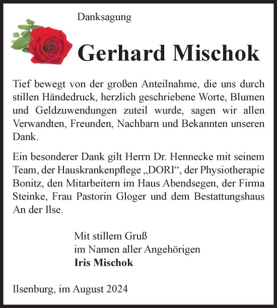 Traueranzeige von Gerhard Mischok von Volksstimme Wernigerode