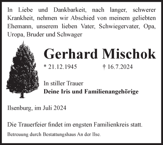 Traueranzeige von Gerhard Mischok von Volksstimme Wernigerode