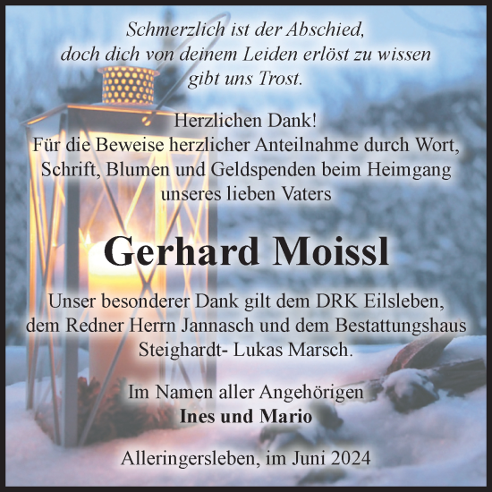 Traueranzeige von Gerhard Moissl von Volksstimme Haldensleben/Wolmirstedt