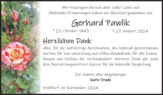 Traueranzeige von Gerhard Pawlik 