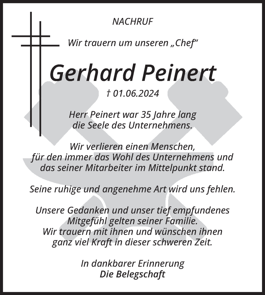  Traueranzeige für Gerhard Peinert vom 15.06.2024 aus Volksstimme Oschersleben/Wanzleben