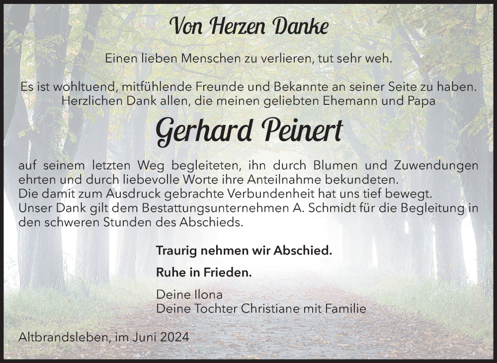  Traueranzeige für Gerhard Peinert vom 22.06.2024 aus Volksstimme Oschersleben/Wanzleben