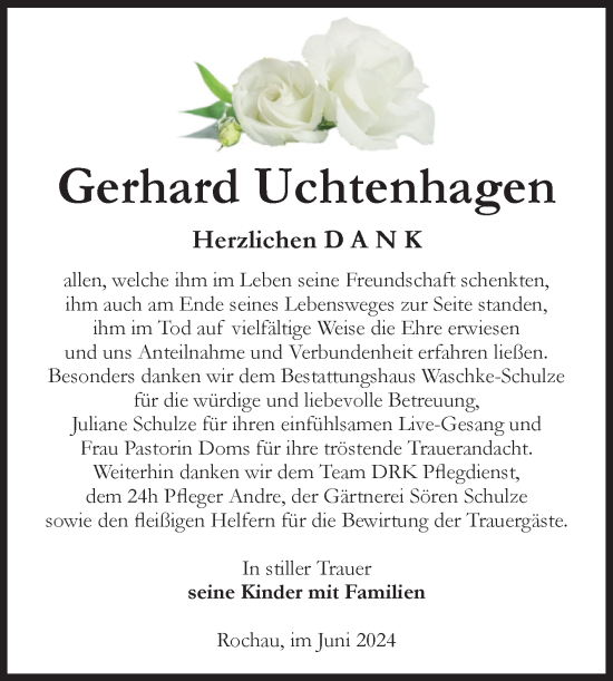 Traueranzeige von Gerhard Uchtenhagen von Volksstimme Altmark Ost
