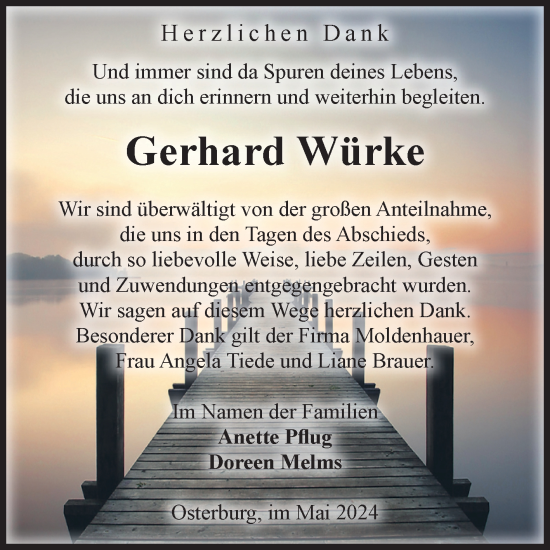 Traueranzeige von Gerhard Würke von Volksstimme Altmark Ost