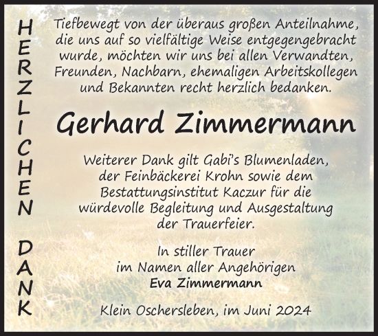 Traueranzeige von Gerhard Zimmermann von Volksstimme Oschersleben/Wanzleben