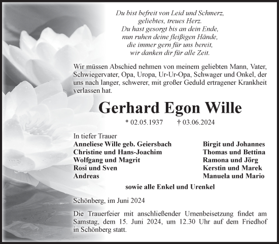 Traueranzeige von Gerhard Egon Wille von Volksstimme Altmark Ost