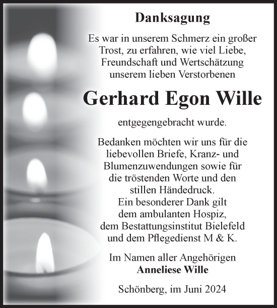 Traueranzeige von Gerhard Egon Wille von Volksstimme Altmark Ost