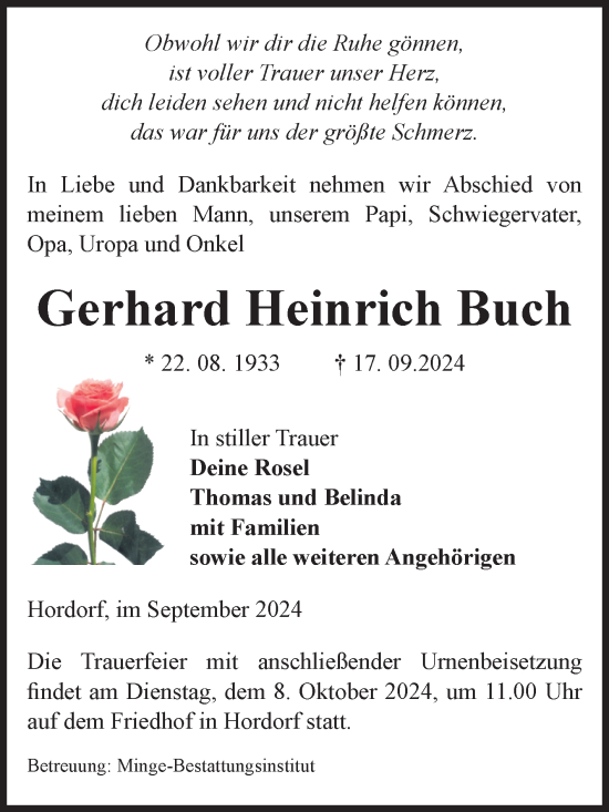 Traueranzeige von Gerhard Heinrich Buch von Volksstimme Oschersleben/Wanzleben