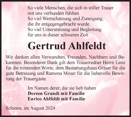 Traueranzeige von Gertrud Ahlfeldt von Volksstimme Altmark Ost