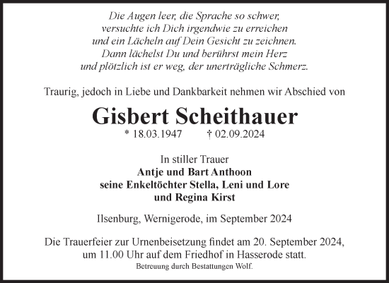 Traueranzeige von Gisbert Scheithauer von Volksstimme Wernigerode