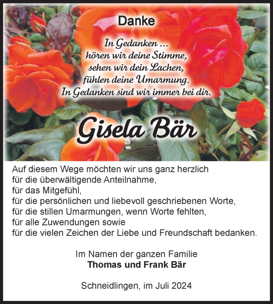 Traueranzeige von Gisela Bär von Volksstimme Staßfurt