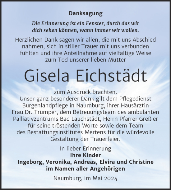 Traueranzeige von Gisela Eichstädt von Super Sonntag Naumburg/Nebra