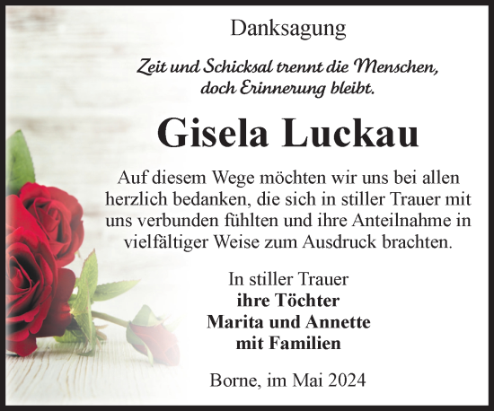 Traueranzeige von Gisela Luckau von Volksstimme Staßfurt