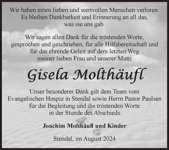 Traueranzeige von Gisela Molthäufl von Volksstimme Altmark Ost