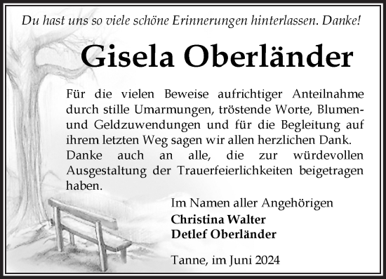 Traueranzeige von Gisela Oberländer von Volksstimme Wernigerode