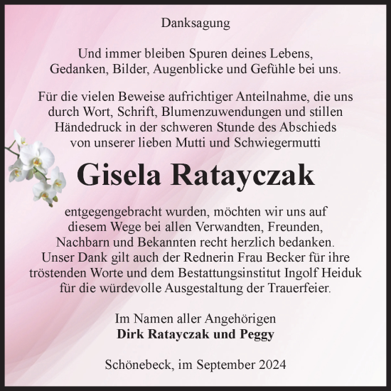 Traueranzeige von Gisela Ratayczak von Volksstimme Schönebeck