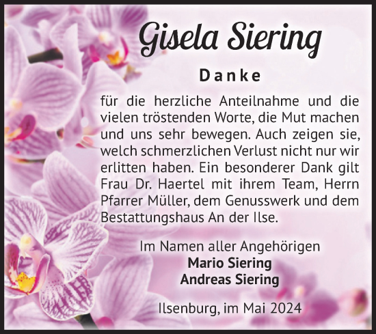 Traueranzeige von Gisela Siering von Volksstimme Wernigerode
