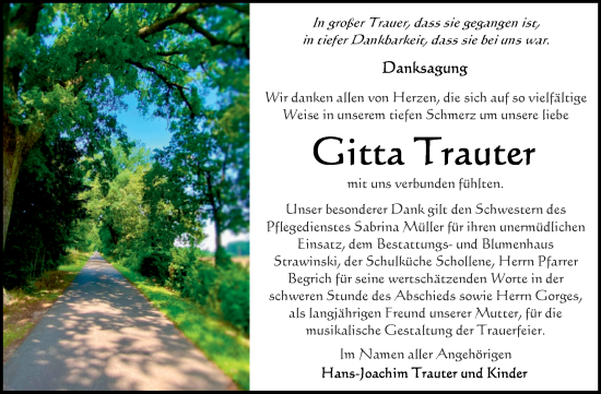 Traueranzeige von Gitta Trauter von Volksstimme Altmark Ost