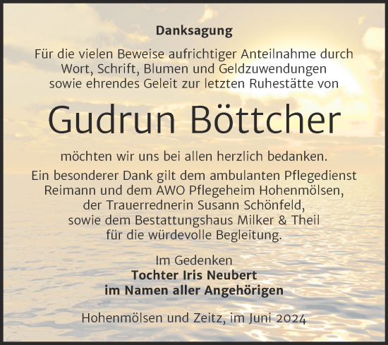 Traueranzeige von Gudrun Böttcher von Trauerkombi Weißenfels