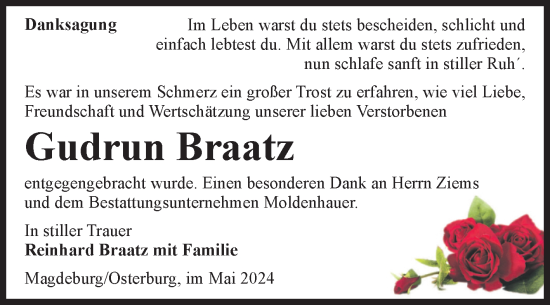 Traueranzeige von Gudrun Braatz von Volksstimme Altmark Ost