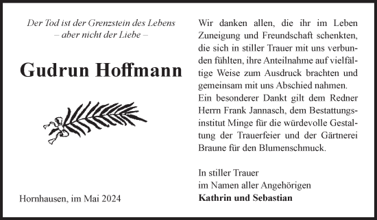 Traueranzeige von Gudrun Hoffmann von Volksstimme Oschersleben/Wanzleben