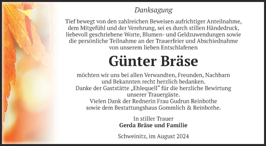 Traueranzeige von Günter Bräse von Volksstimme Zerbst