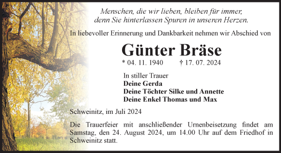 Traueranzeige von Günter Bräse von Volksstimme Zerbst
