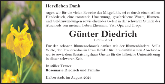 Traueranzeige von Günter Diedrich von Volksstimme Halberstadt