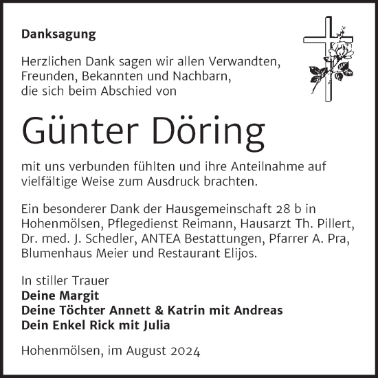 Traueranzeige von Günter Döring von Trauerkombi Weißenfels