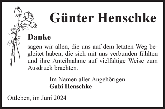 Traueranzeige von Günter Henschke von Volksstimme Oschersleben/Wanzleben