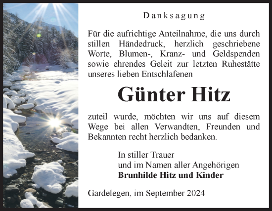 Traueranzeige von Günter Hitz von Volksstimme Altmark West