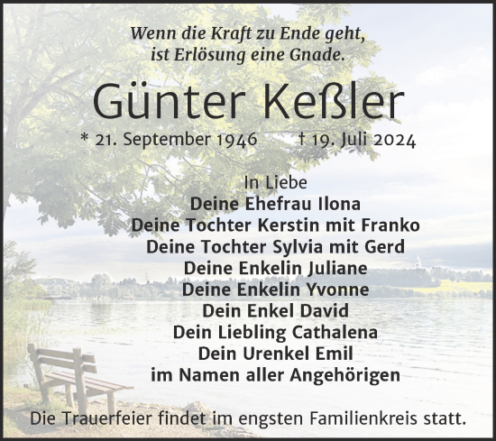 Traueranzeige von Günter Keßler von Trauerkombi Weißenfels