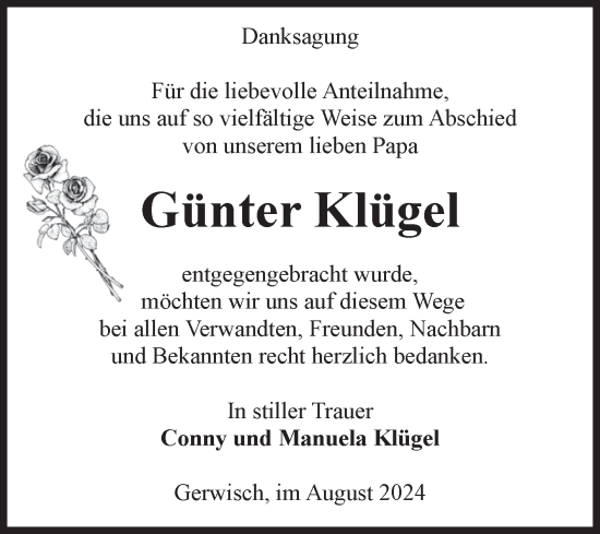 Traueranzeige von Günter Klügel von Volksstimme Magdeburg