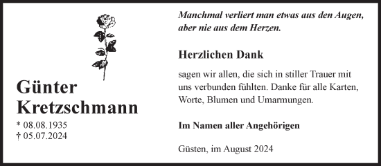 Traueranzeige von Günter Kretzschmann von Volksstimme Staßfurt