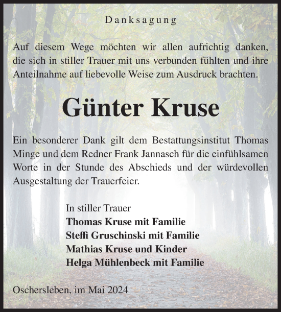 Traueranzeige von Günter Kruse von Volksstimme Oschersleben/Wanzleben