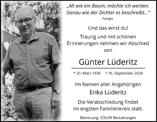 Traueranzeige von Günter Lüderitz von Volksstimme Magdeburg