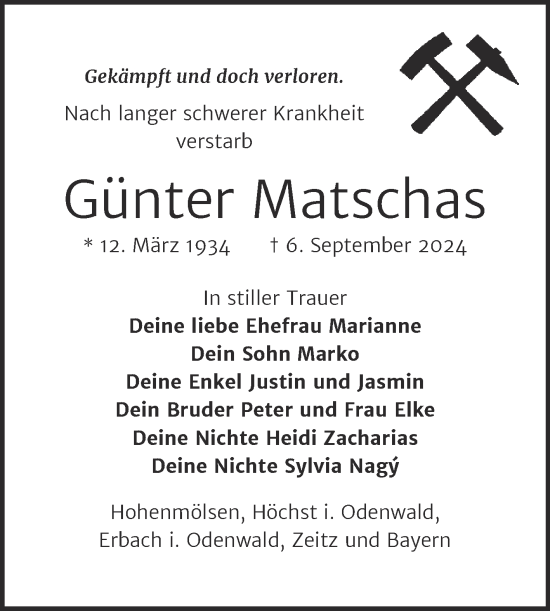 Traueranzeige von Günter Matschas von Trauerkombi Weißenfels