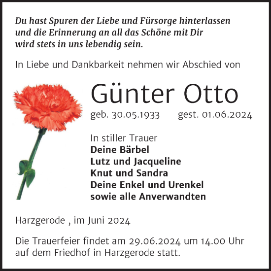Traueranzeige von Günter Otto von Super Sonntag Quedlingburg
