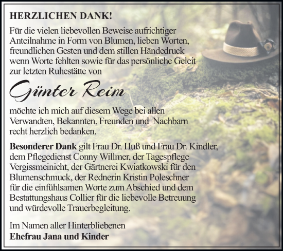 Traueranzeige von Günter Reim von Trauerkombi Dessau
