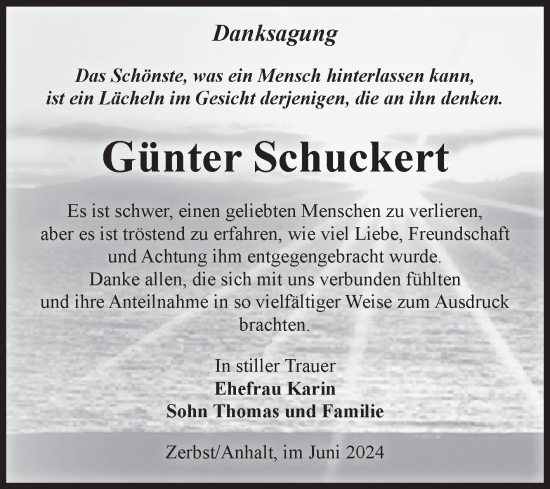 Traueranzeige von Günter Schuckert von Volksstimme Zerbst