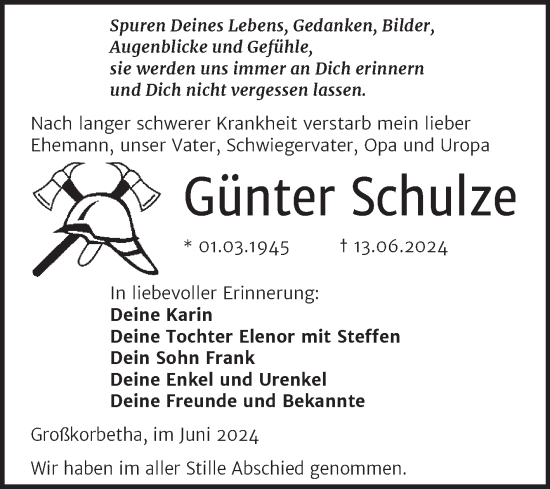 Traueranzeige von Günter Schulze von Trauerkombi Weißenfels