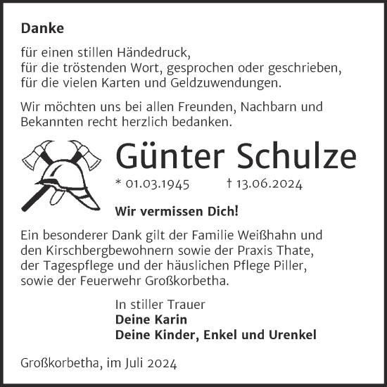 Traueranzeige von Günter Schulze von Trauerkombi Weißenfels