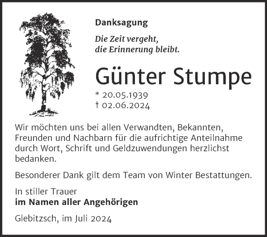 Traueranzeige von Günter Stumpe von Trauerkombi Bitterfeld