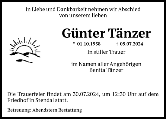 Traueranzeige von Günter Tänzer von Volksstimme Altmark Ost