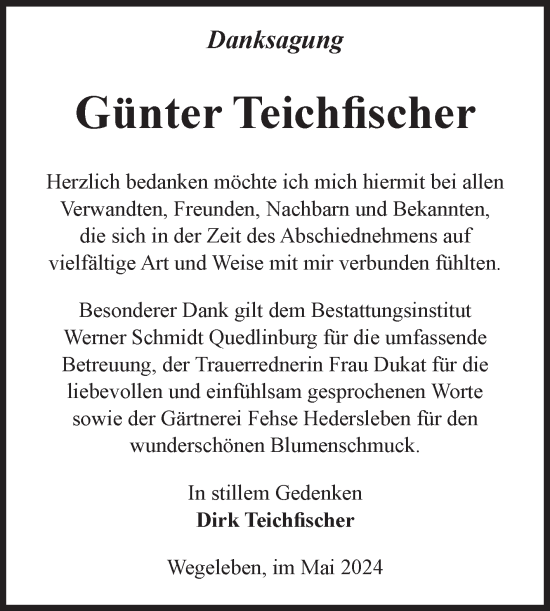 Traueranzeige von Günter Teichfischer von Volksstimme Halberstadt