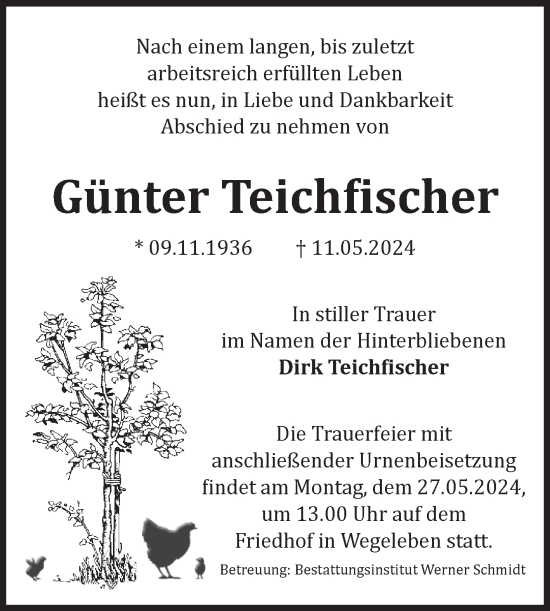 Traueranzeige von Günter Teichfischer von Volksstimme Halberstadt