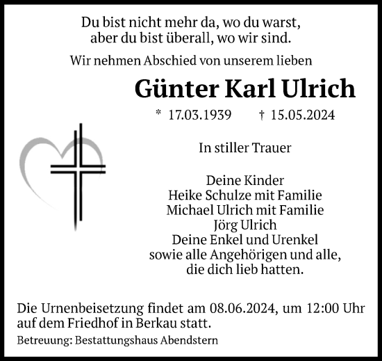 Traueranzeige von Günter Karl Ulrich von Volksstimme Altmark Ost